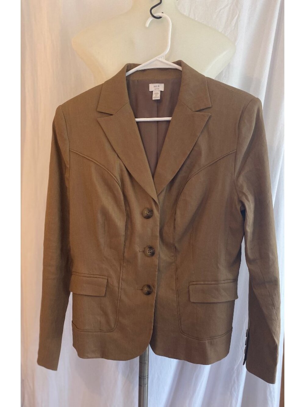 Apt. 9 Tan Linen Blend Two Piece Pant Suit With Blazer/14 And Pants Petite